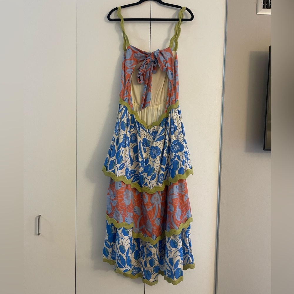 NWT Farm Rio Linen Blend Tiered Rickrack Midi Dress Large - Picture 6 of 10